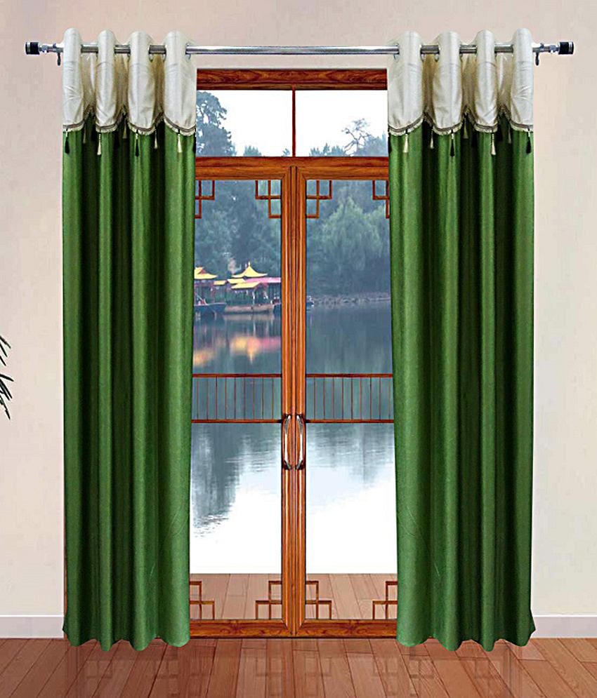     			Homefab India Plain Semi-Transparent Eyelet Long Door Curtain 9ft (Pack of 2) - Green