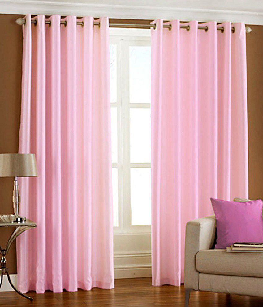     			Homefab India Set of 2 Window Eyelet Curtains Solid Pink