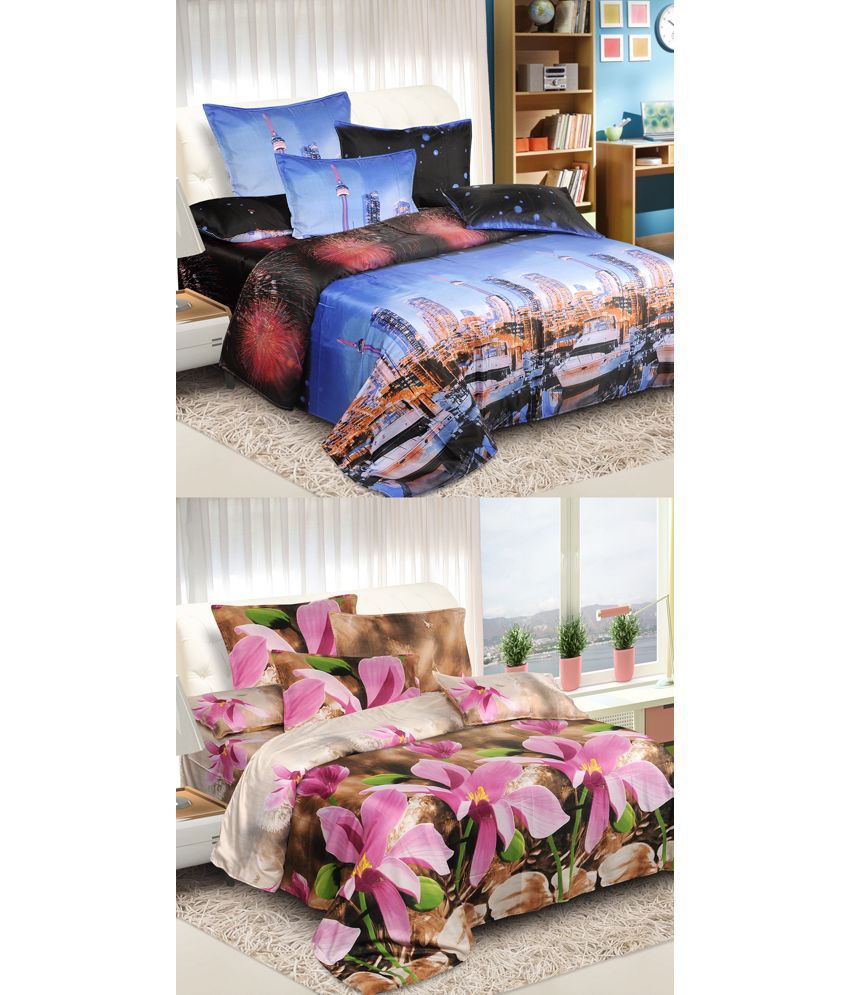 Threads & Knots Multicolor Squash Double Bedsheet With 2 Pillow Covers ...