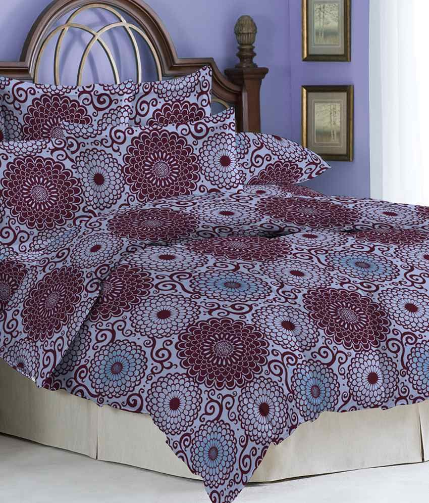 Bombay Dyeing Brown Printed Poly Cotton Double Bedsheet With 2 Pillow