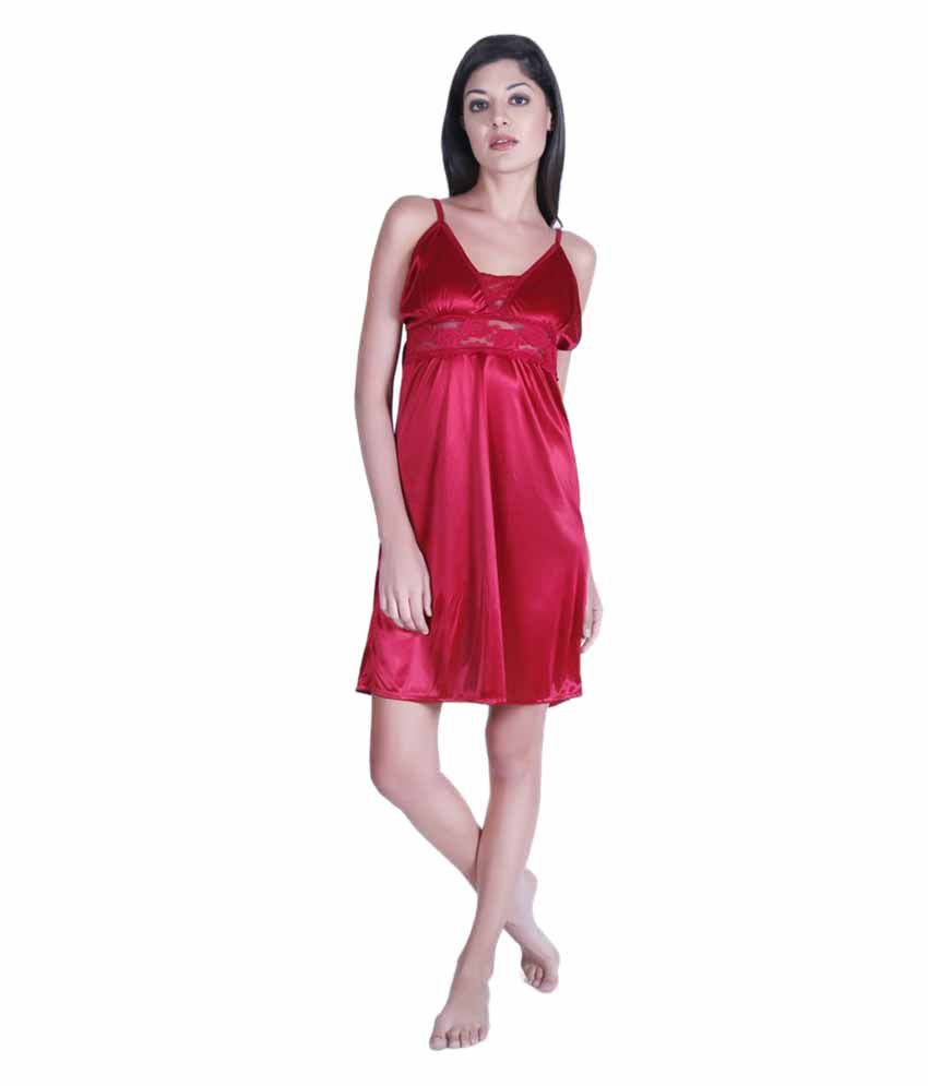 Buy Claura Maroon Satin Nighty Pack of 2 Online at Best Prices in India ...