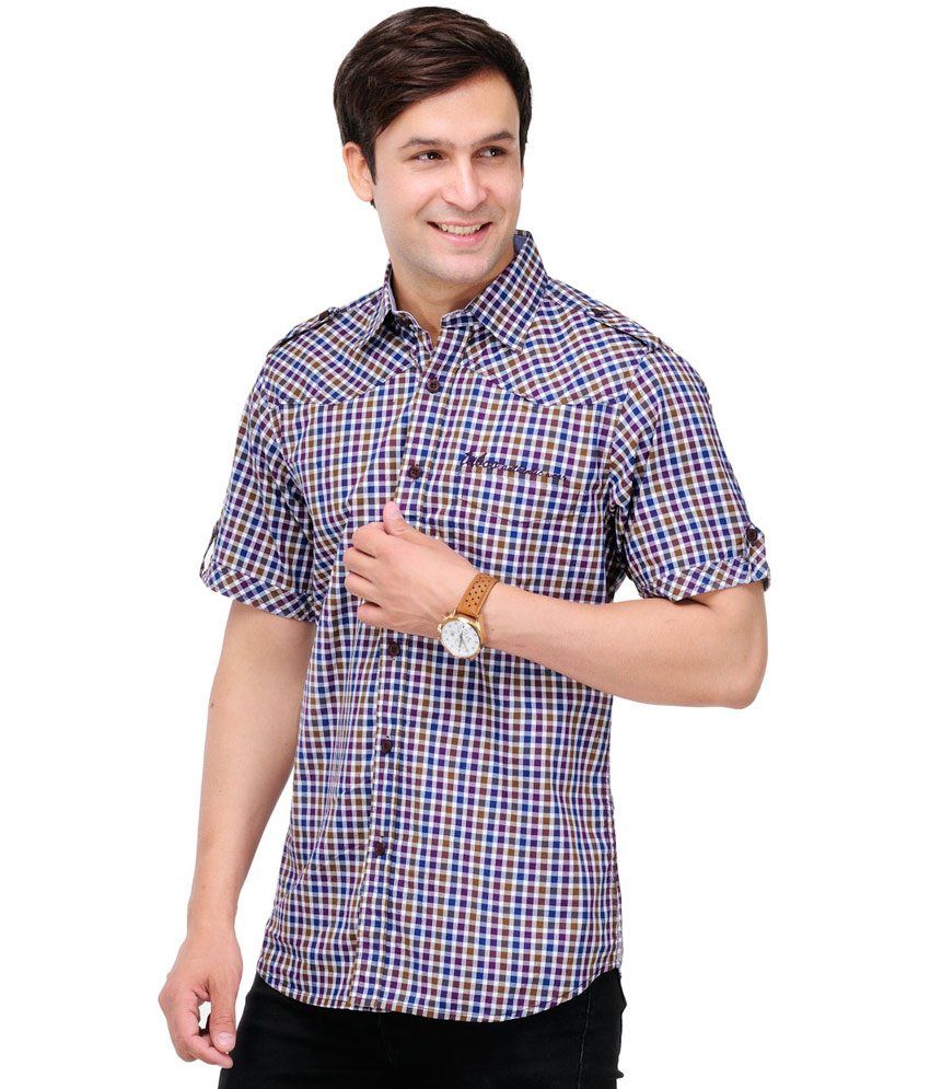 Taboo Purple Khaki Check Cotton Shirt - Buy Taboo Purple Khaki Check ...