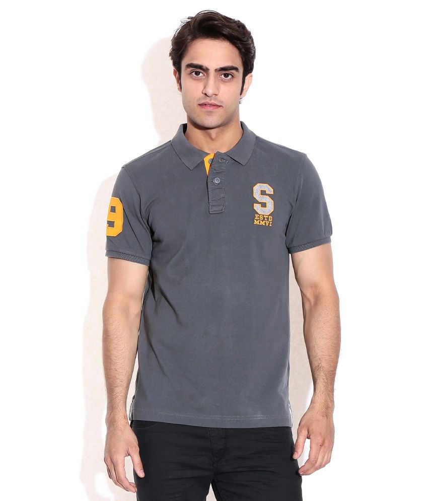 Spunk Gray Polo Neck T-Shirt - Buy Spunk Gray Polo Neck T-Shirt Online
