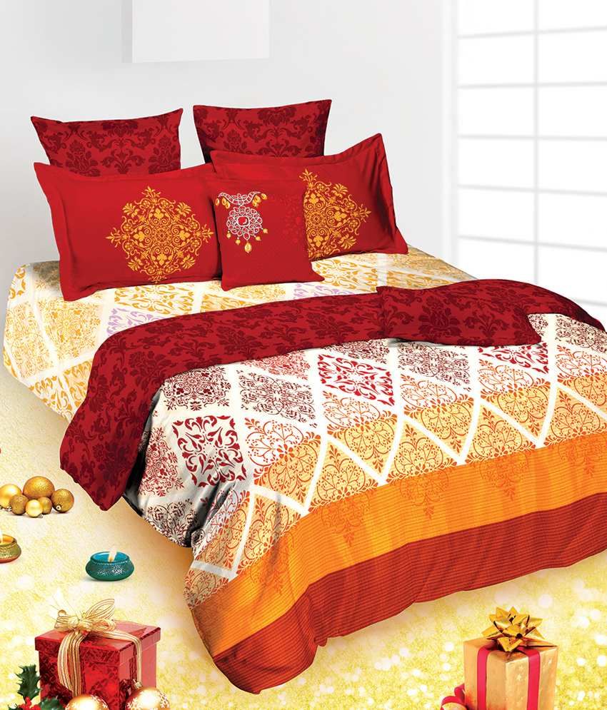 Tangerine Tangy Silver Fete Single Bed Sheet With 1 Pillow Cover Buy Tangerine Tangy Silver
