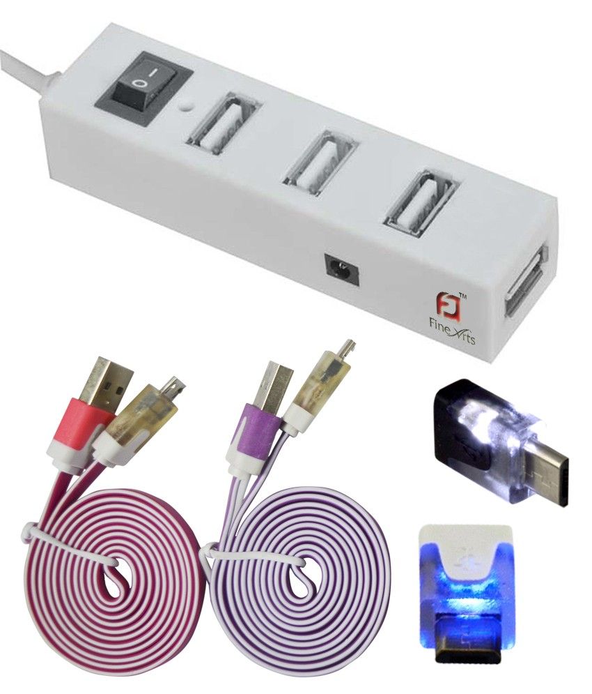 Finest 2 Set of LED Colorful Flashing Light USB Cable with 4 Port High