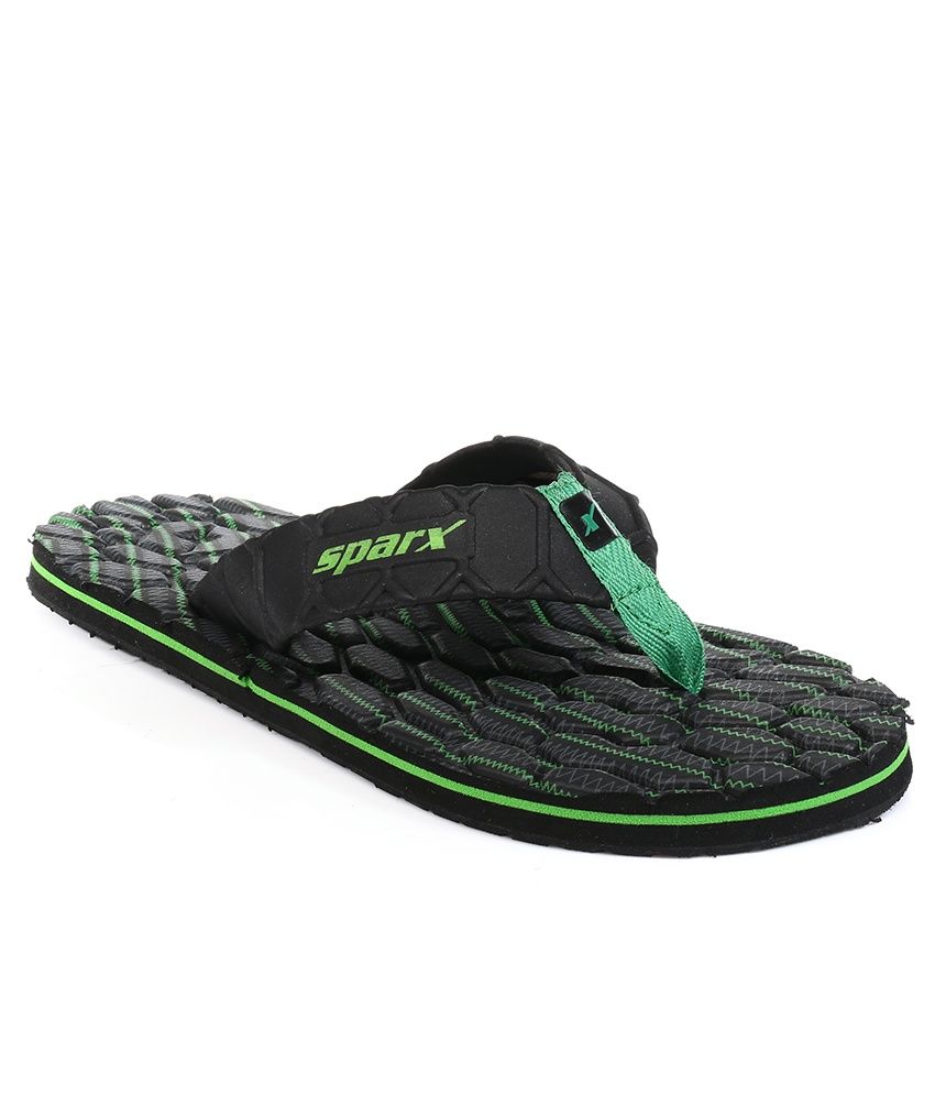 sparx black slippers