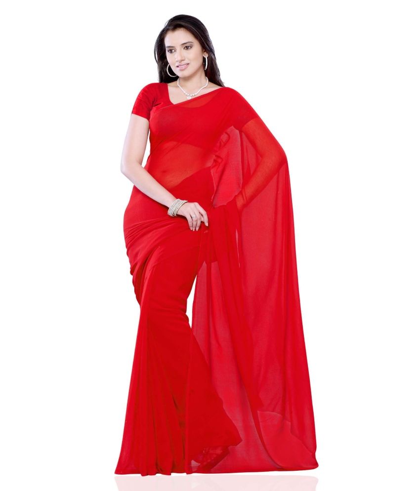 red plain cotton saree