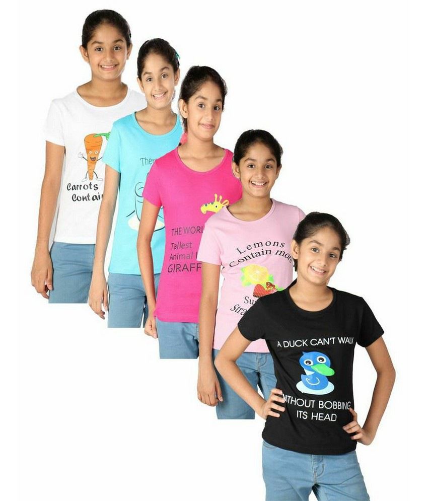     			Goodway Pack of 5 Girls Did You Know Printed T-Shirts
