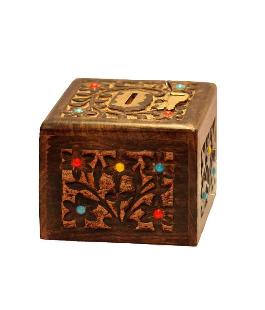Kuch Khas Coin Money Piggy Bank Wooden With Colored Marbles Cuboid Kuch Khas Coin Money Piggy Bank Wooden With Colored Marbles Cuboid Small Lock And Key