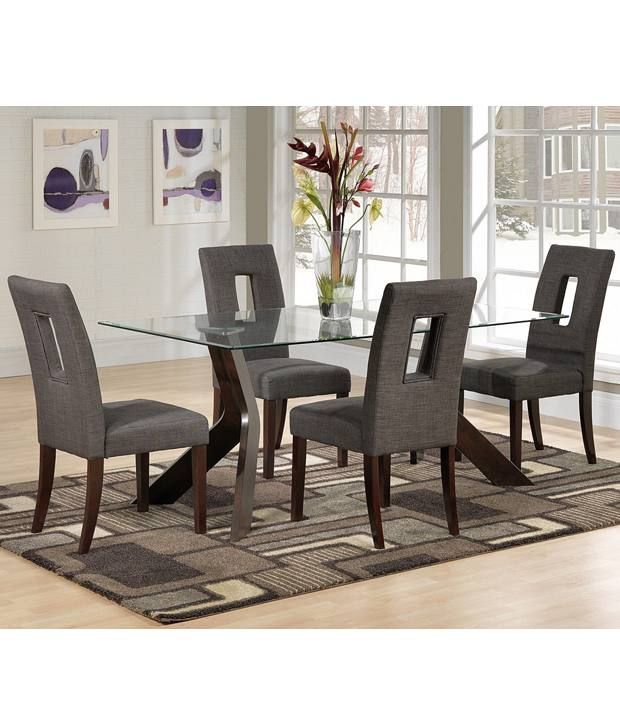 Buy Carlton Glass Top Six Seater Dining Set Burn Beech Online in India