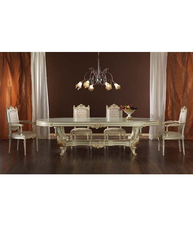 Dream Furniture Oval Shape Teak Wood 6, Luxury Dining Table Set 6 Seater