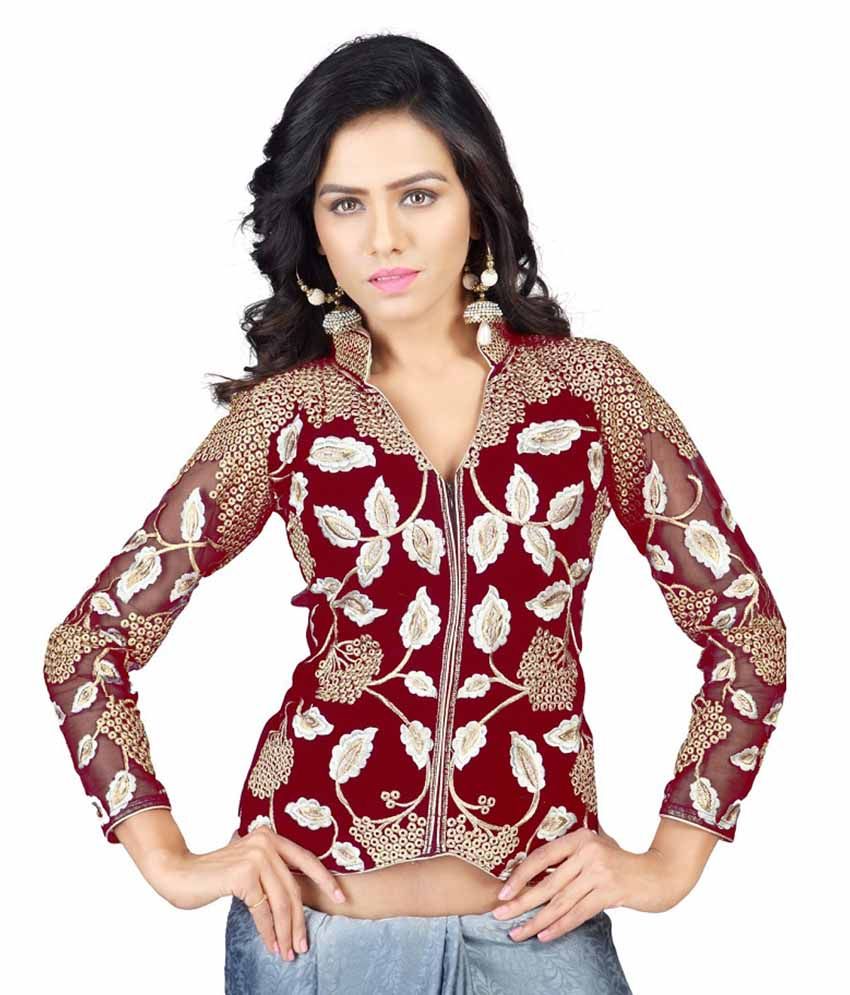 Drapme Red Velvet Jacket Designer Unstitched Blouse Buy Drapme Red