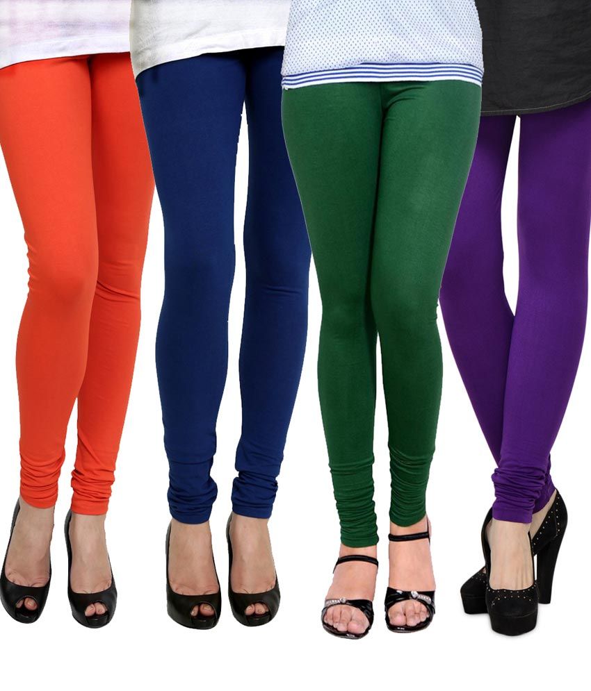 Kjaggs Multi Color Cotton Leggings Combo Pack of 4 Price in India