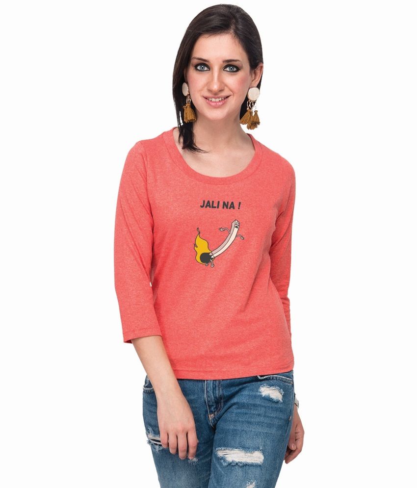 Campus Sutra PeachPuff Printed Top Jali Na Buy Campus Sutra PeachPuff 