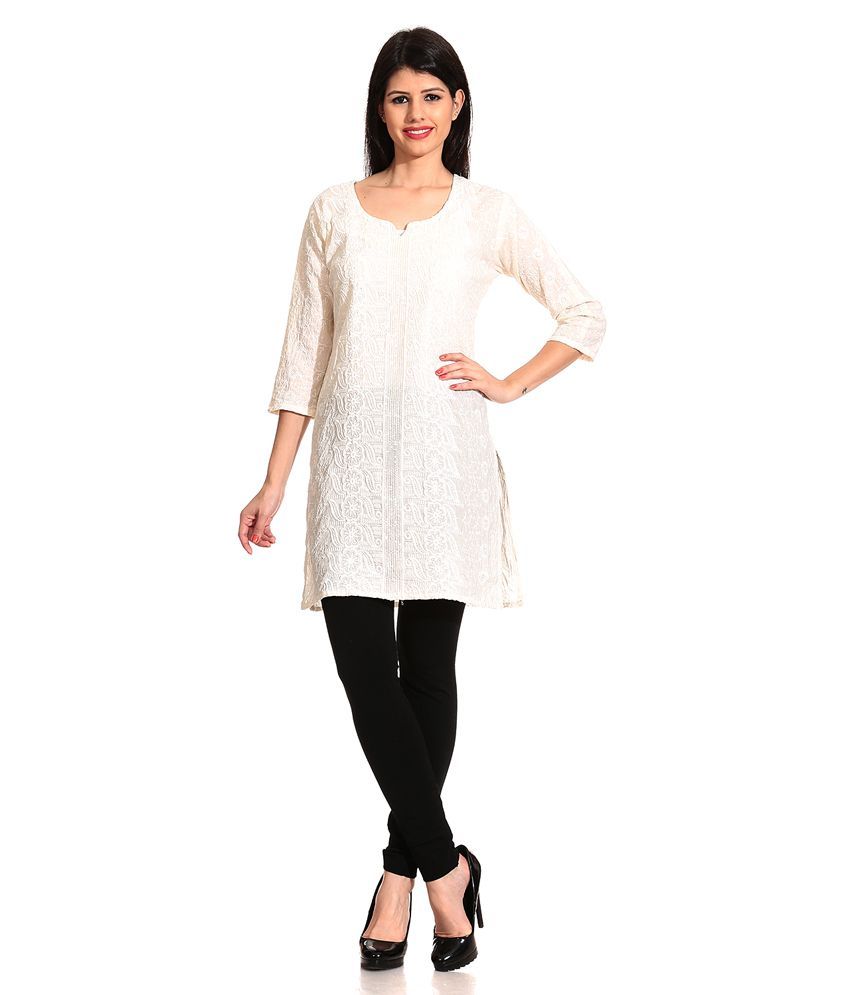 Concepts White Cotton Chikan Kari Kurti - Buy Concepts White Cotton ...