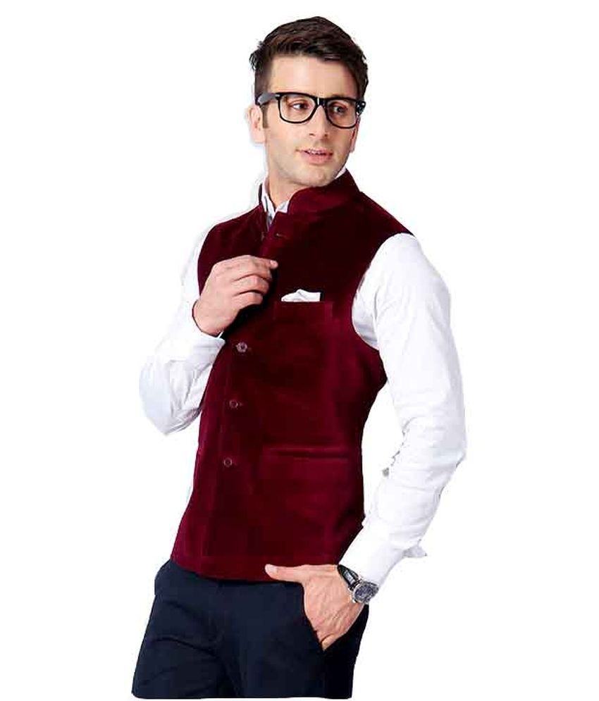 maroon velvet nehru jacket