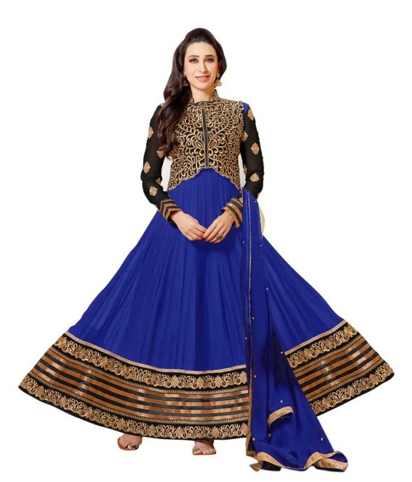Pulp Mango Brown and Blue Georgette Anarkali Semi-Stitched Suit - Buy ...