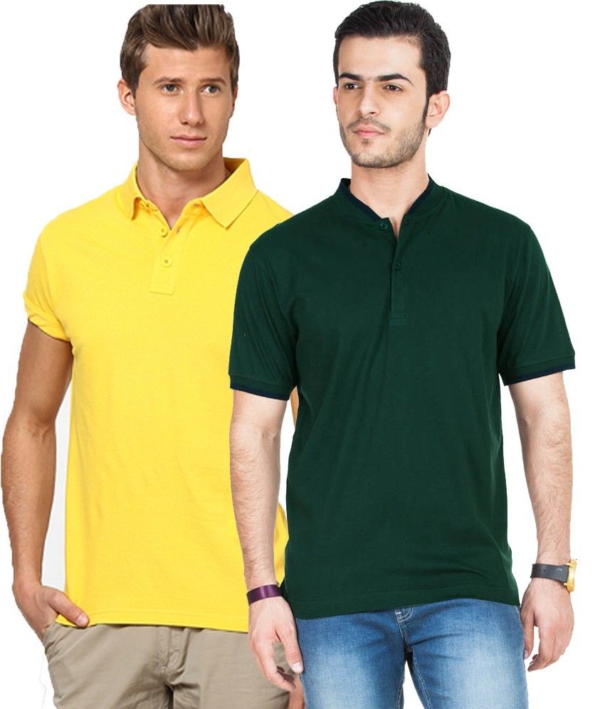     			Concepts Pack Of Bottle Green And Yellow Polo T Shirts Pack of 2 T-shirts