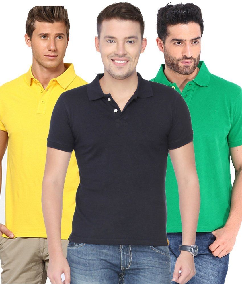     			Concepts Pack Of Green, Navy Blue,yellow Polo T-shirts Pack of 3 T-shirts