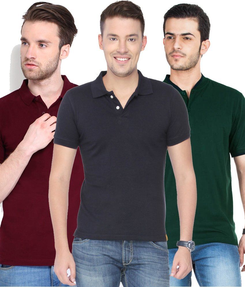     			Concepts Pack Of Navy Blue, Maroon,bottle Green Polo T-shirts Pack of 3 T-shirts