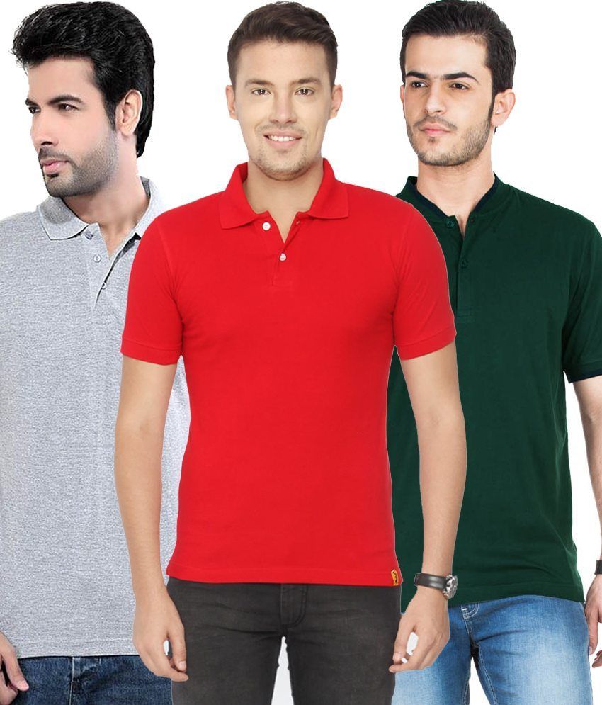     			Concepts Pack Of Red, Gray,bottle Green Polo T-shirts Pack of 3 T-shirts