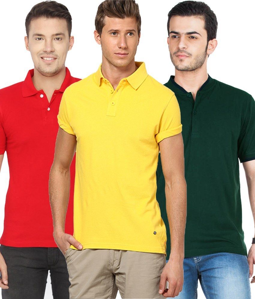     			Concepts Pack Of Red, Yellow,bottle Green Polo T-shirts Pack of 3 T-shirts