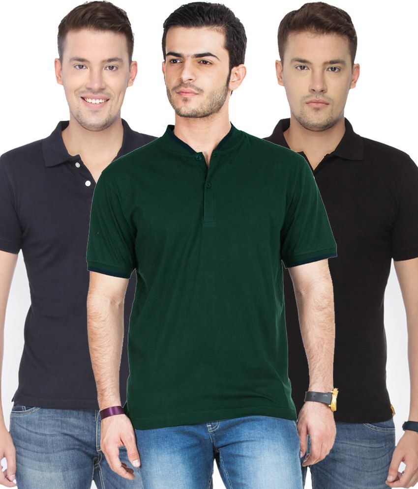     			Concepts Pack Of Navy Blue, Black,bottle Green Polo T-shirts Pack of 3 T-shirts