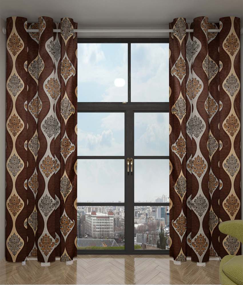     			Home Candy Set of 2 Door Eyelet Curtains Geometrical Brown