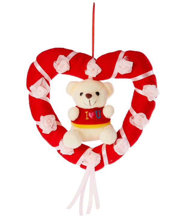     			Tickles Beige Cute Teddy in Heart Ring with Rose Stuffed Soft Plush Toy Kids Birthday 20 cm