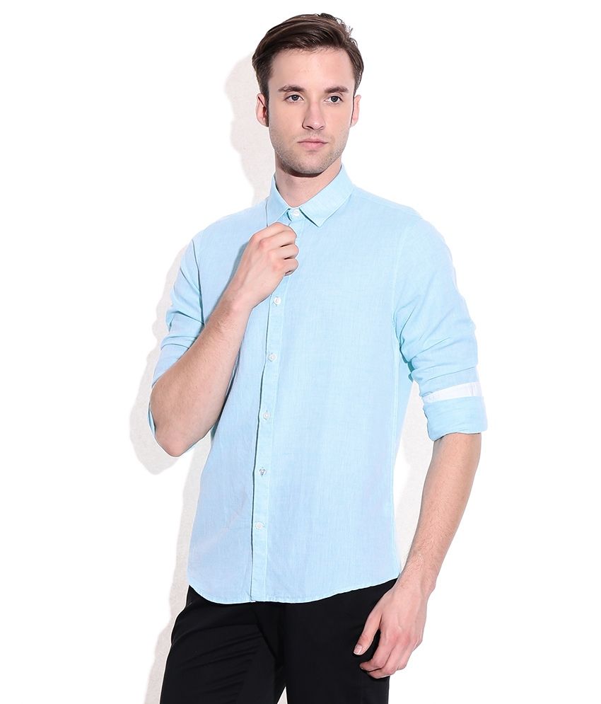 Geoffrey Beene Turquoise Linen Solids Formals Shirt - Buy Geoffrey ...