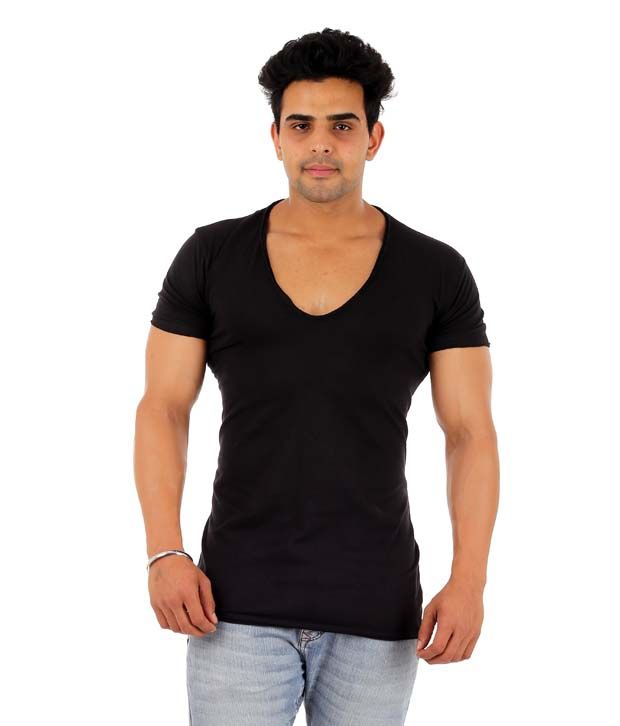 Male Basics Black Lycra Cottton Scoop Neck T-shirt - Buy Male Basics ...