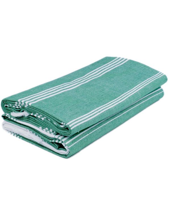     			Sathiyas - Green Cotton Striped Bath Towel (Pack of 1)