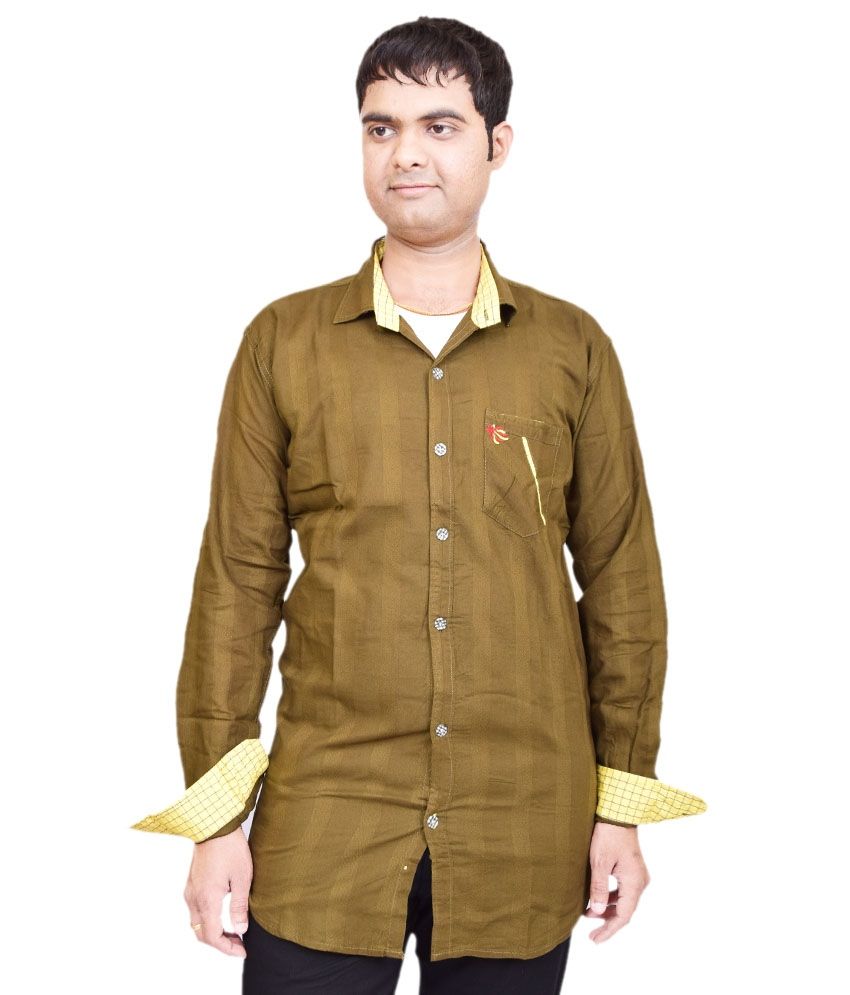     			British Terminal Brown Cotton Blend Slim Fit Casual Shirt