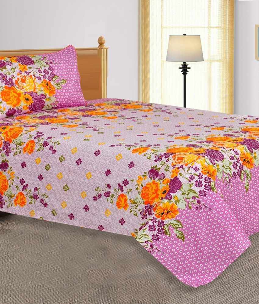 Salona Bichona Pink Cotton Floral Single Bed Sheet - Buy ...