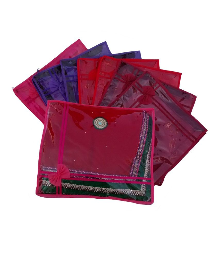 Indi Bargain Multicolour Non Woven Transparent Designer Saree Cover - Set of 8