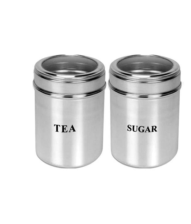     			Dynore Silver Stainless Steel Tea and Sugar Canister (Set of 2) - Size 9