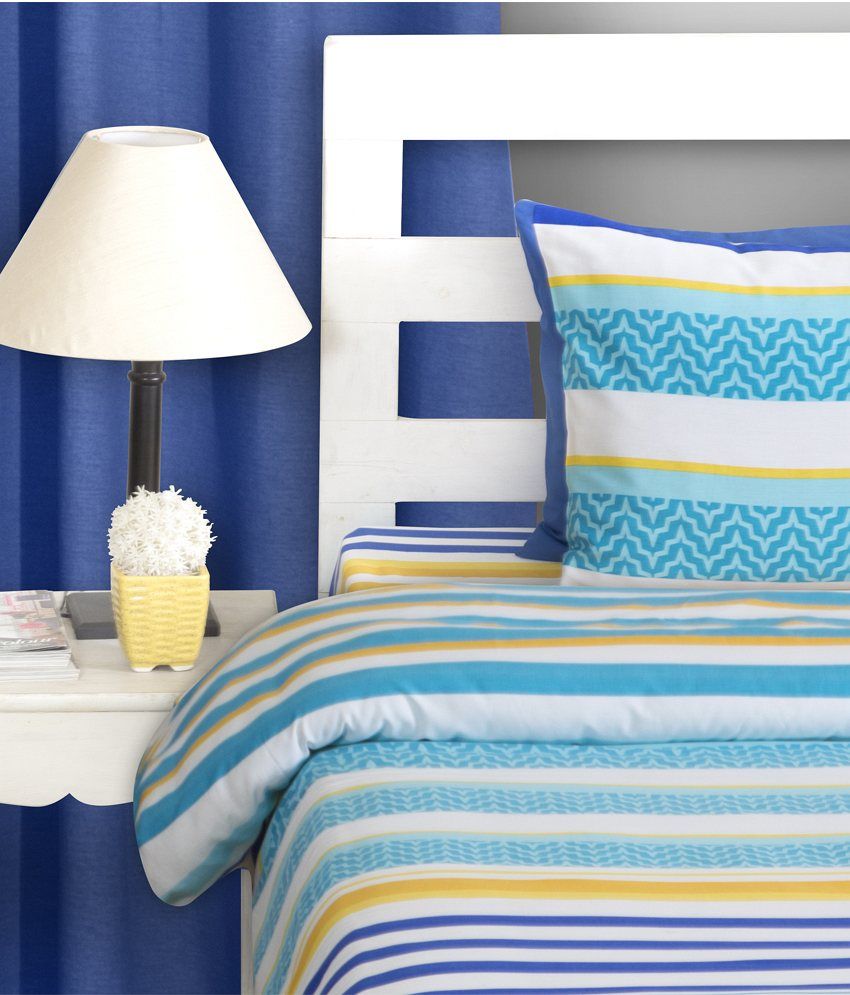 House This Blue Smart Stripes Double Bed Sheet With 2 Pillow Covers
