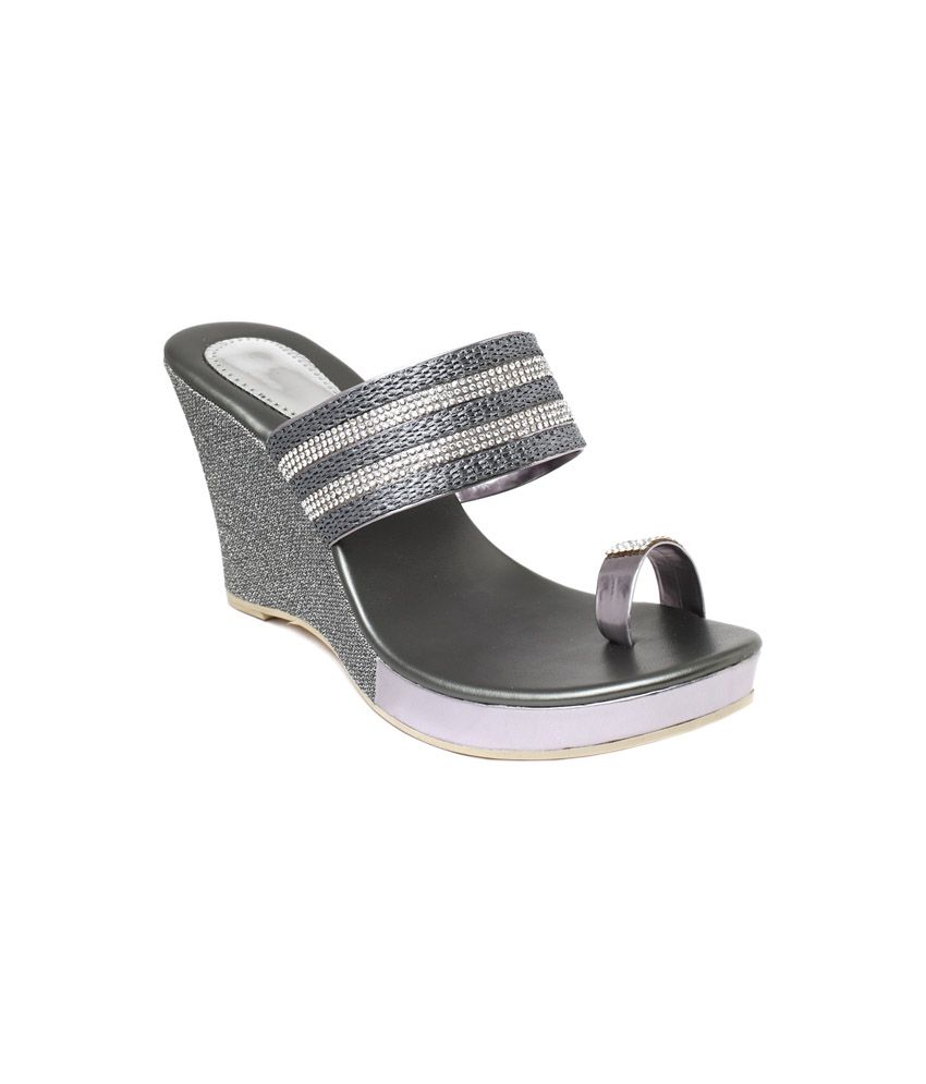 Wellworth Gray Party Wear Wedge Heeled 