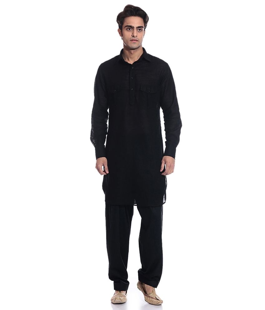 Black Pathani Kurta Pajama Set 