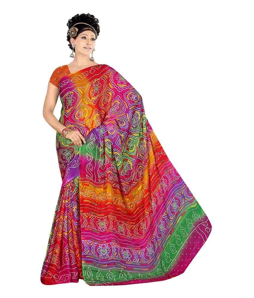 Mahaveer Rajasthani Saree Multi Color Art Crepe Saree Buy Mahaveer