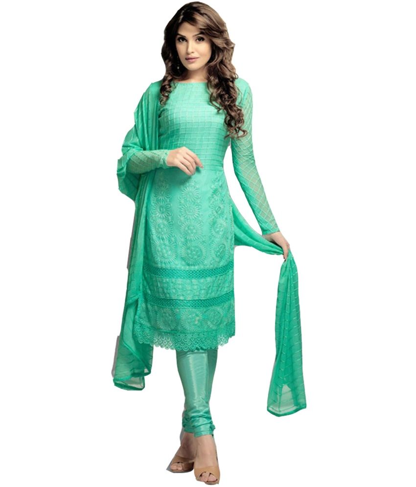 Buy Pure Cotton Silk Blue Semi-Stitched Churidar Suit online | Looksgud.in