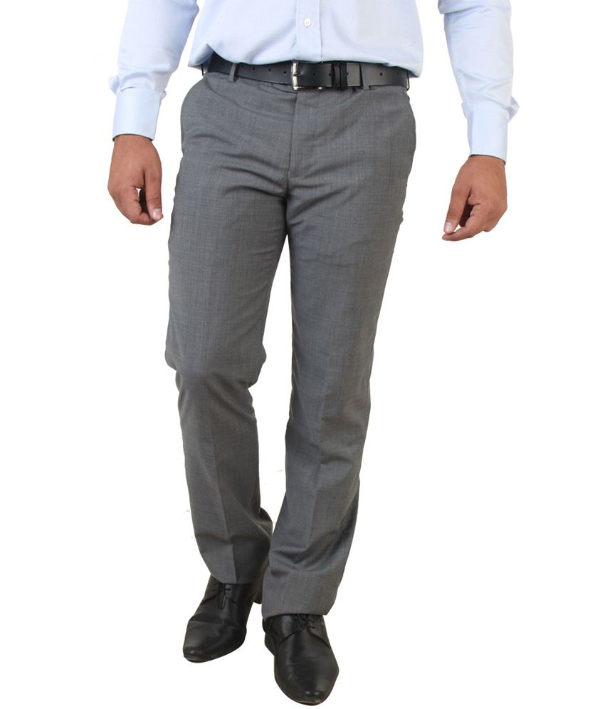Zodiac Gray Regular Fit Woollen Trouser 