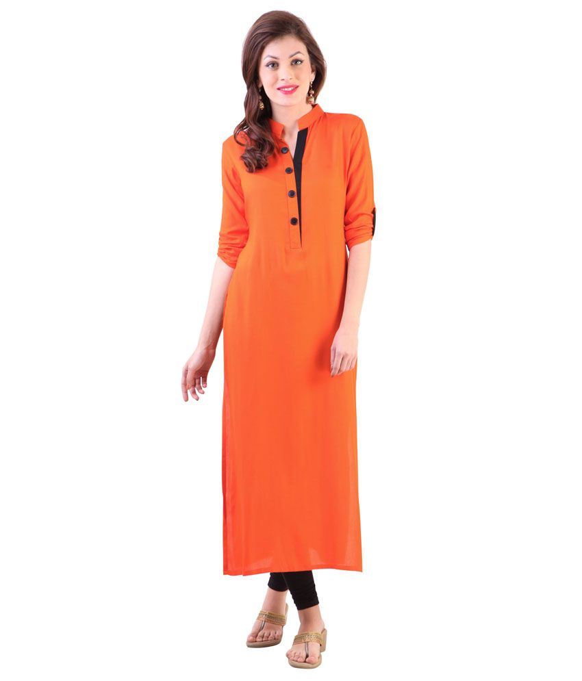 Libas Orange Cotton Silk Plain Chinese Collar Kurti Buy Libas Orange