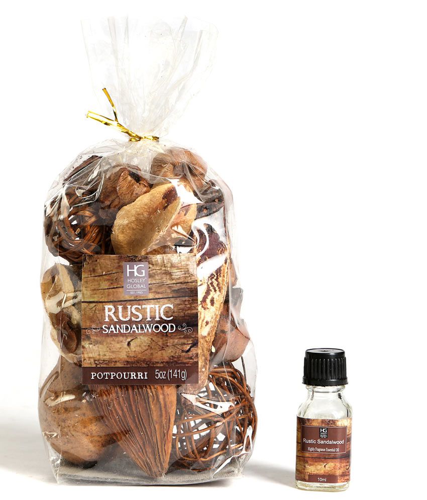     			Hosley Multi Colour 5oz Rustic Sandalwood Potpourri Bag With 10ml Oil Bottle