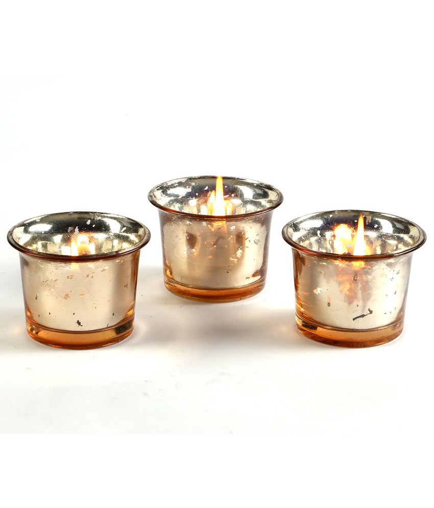 Hosley Metallic Gold Glass Candle/Tealight Holder - Set Of 3 - Set Of 3 ...