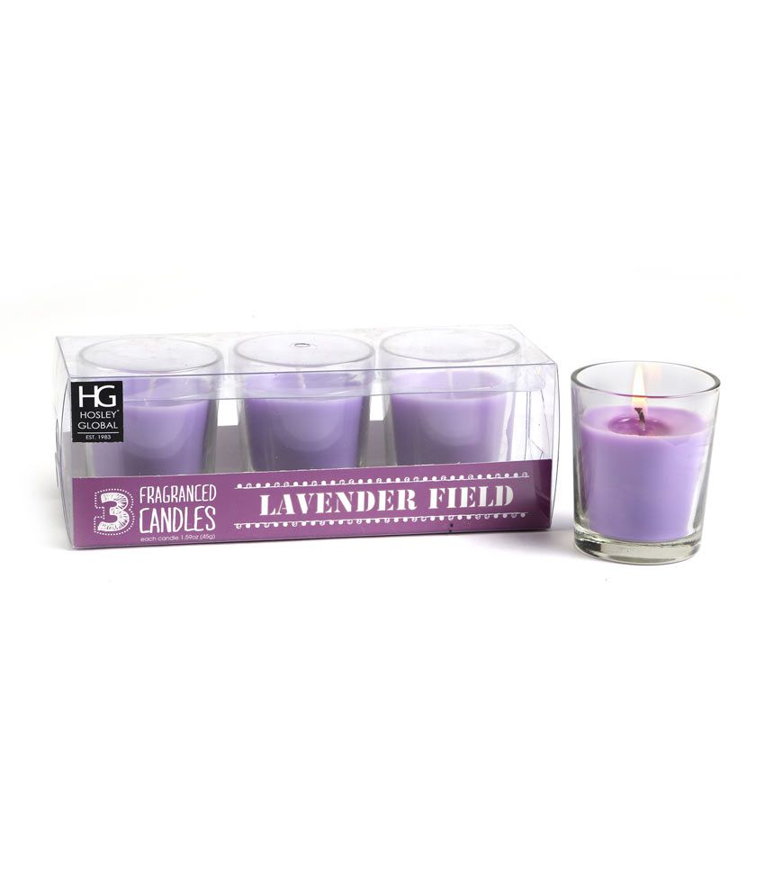     			Hosley Purple Set Of 3 Lavender Fields Glass Candles