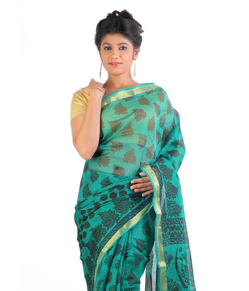 Ankisha Blue Cotton Saree - Buy Ankisha Blue Cotton Saree Online at Low ...