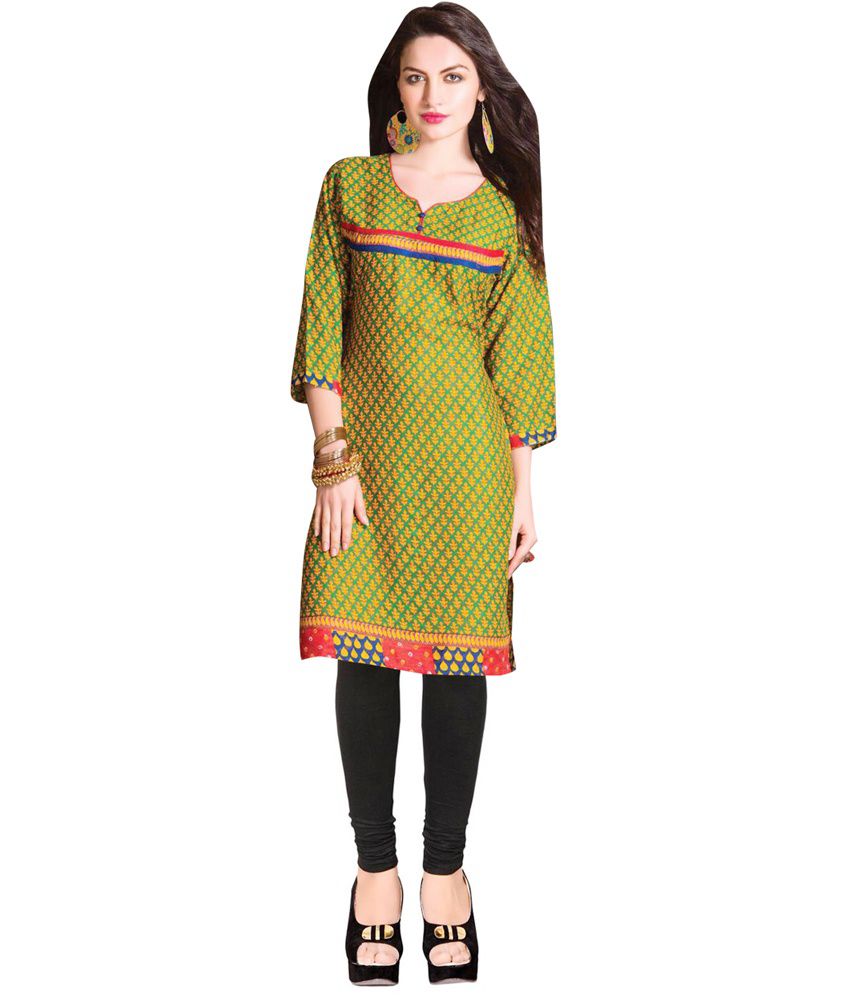 Online Kapda Bazaar Green Printed Cotton 3/4th Sleeves Kurti - Buy ...