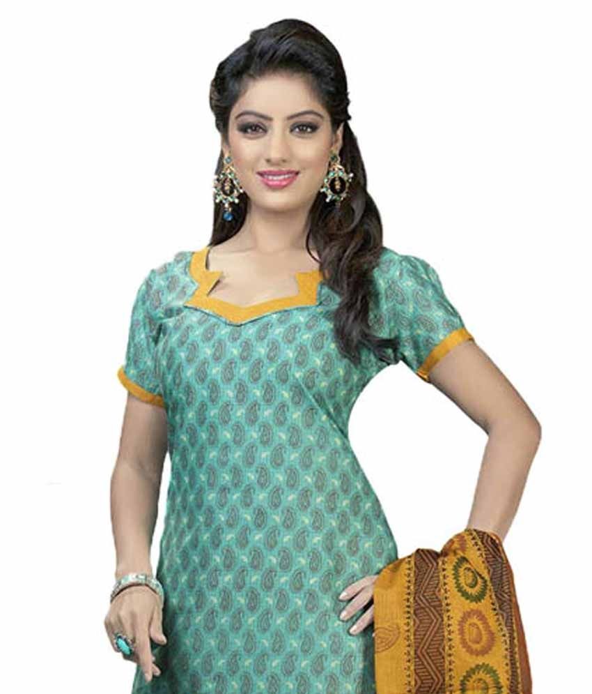 New Look Green Cotton Unstitched Dress Material - Buy New Look Green Cotton Unstitched Dress 