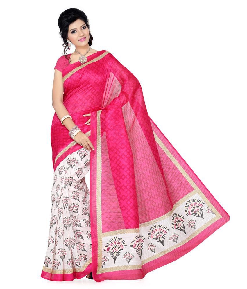 Anwesha Sarees White Bhagalpuri Silk Saree - Buy Anwesha Sarees White ...